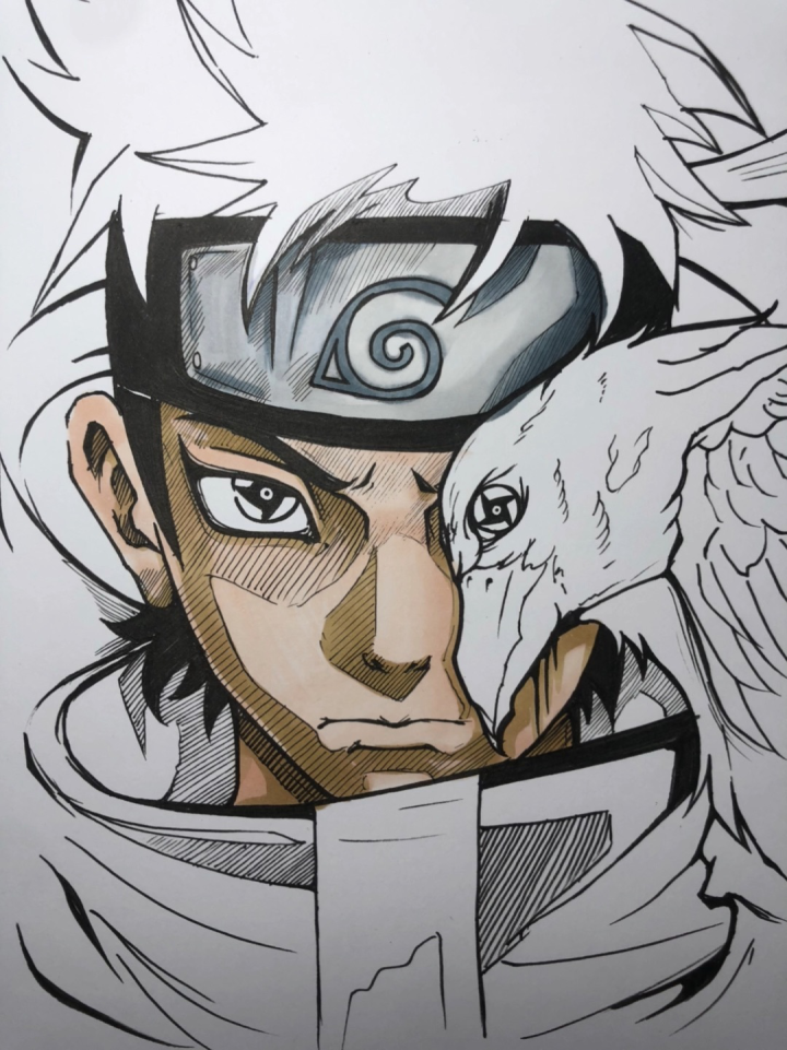 火影忍者宇智波止水上色绘画过程图