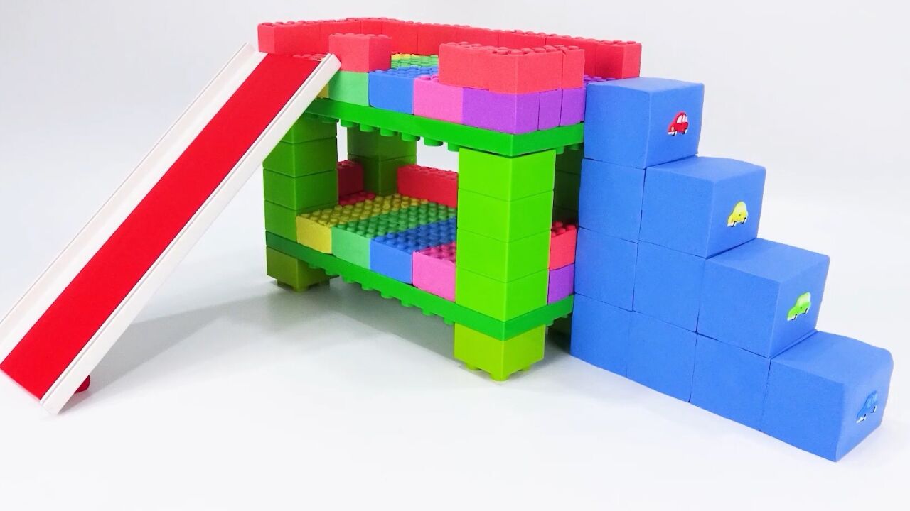 积木魔力沙制作滑滑梯,魔力沙手工制作