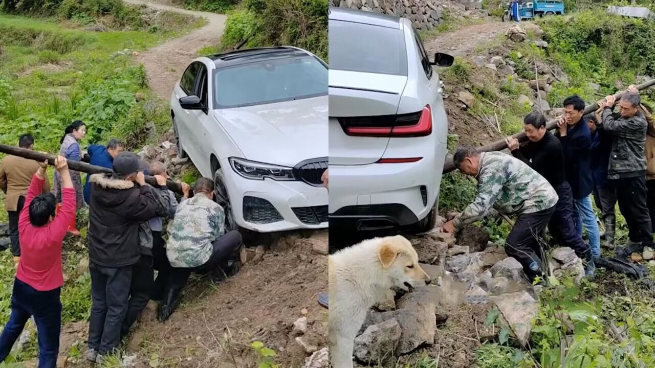 車打滑掉進溝裡,村民從2公里外趕來幫忙,返鄉創業的車主太感動