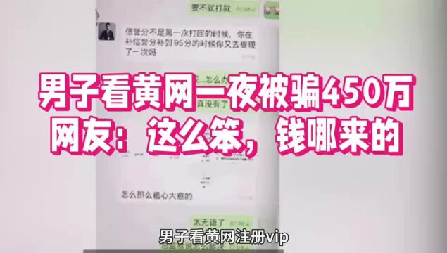 男子看黄网一夜转账26次被骗450万.这么傻的人,钱哪来的?