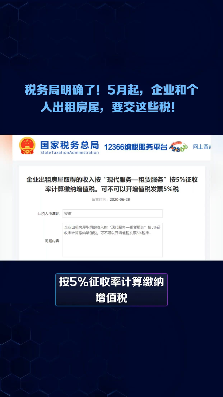 税务局明确了！5月起，企业和个人出租房屋，要交这些税！_高清