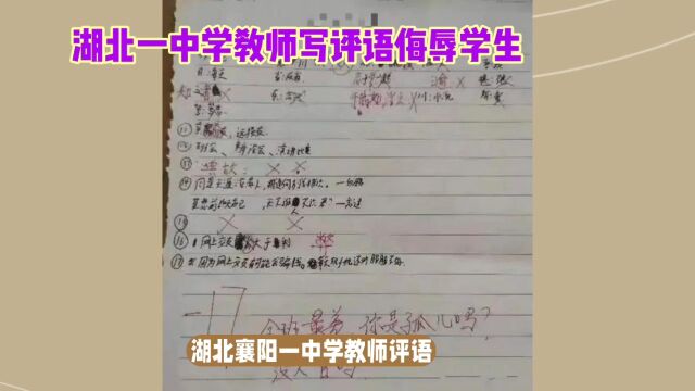 湖北一中学教师写评语“你是孤儿吗”侮辱学生