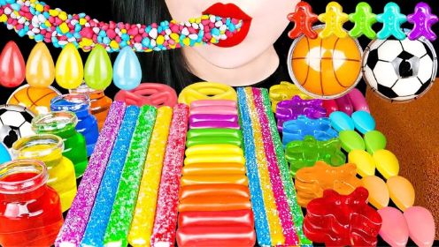 ASMR彩虹甜品巧克力布丁蛋糕、独角兽眼泪、彩虹果冻
