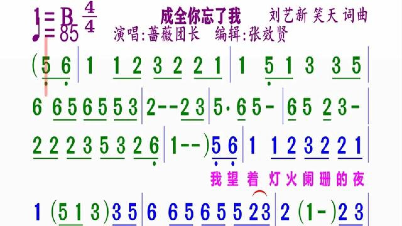 《成全了你忘了我》简谱#动态谱