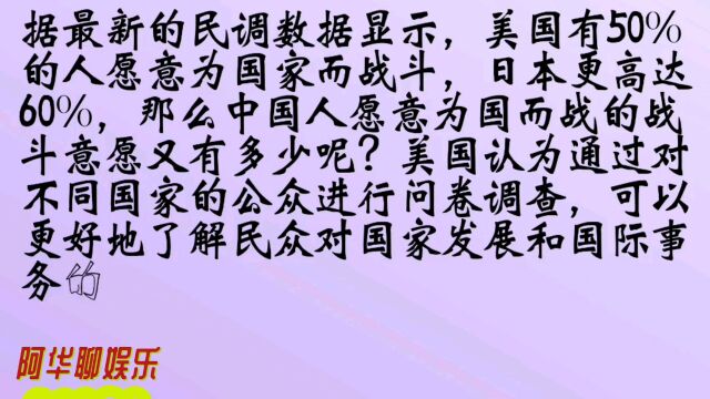 民调有50%的美国人为国而战,日本超过60%,那么中国有多少呢?