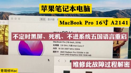 苹果笔记本电脑MacBook Pro 16 寸 A2141及15寸A1990 黑屏死机不进系统重启通病维修案例分享