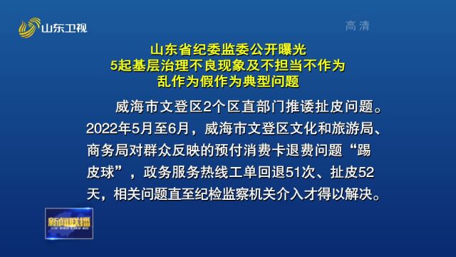 山东省纪委监委公开曝光5起基层治理不良现象及不担当不作为乱作为假作为典型问题