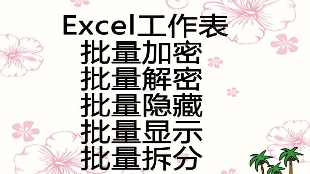 工作表批量管理:①批理加密与解密②批量隐藏显示③批量保存为文件