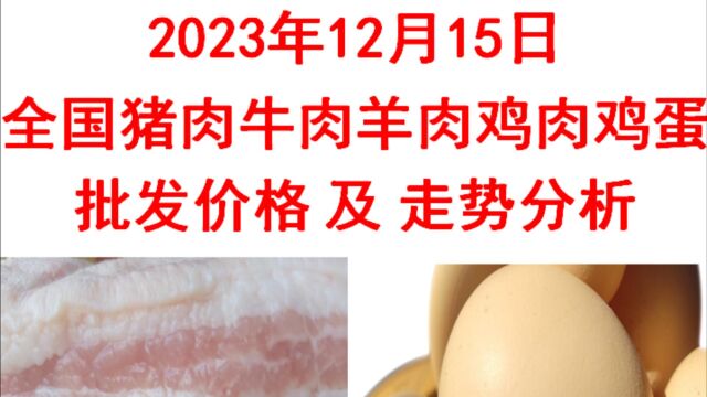 2023年12月15日全国猪肉牛肉羊肉鸡肉鸡蛋批发价格日报走势分析