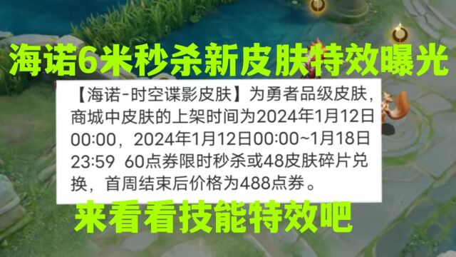 海诺勇者皮肤时空谍影技能特效展示,6米秒杀或者48皮肤碎片兑换