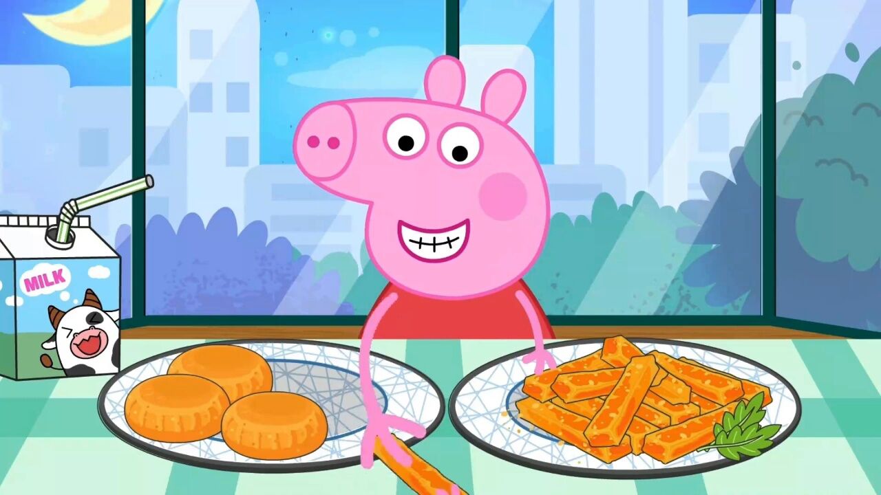 小猪佩奇用南瓜做了两种美食,南瓜饼和南瓜条_490精彩片段