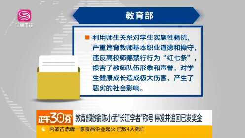 教育部撤销陈小武“长江学者”称号 停发并追回已发奖金