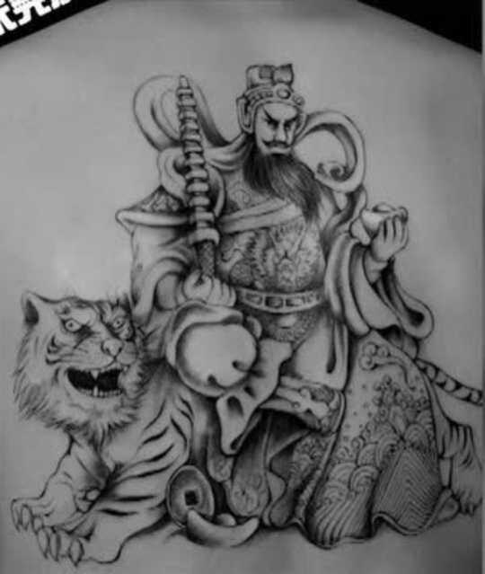 财神赵公明,未完成的满背刺青工作纹身过程,播放加速!