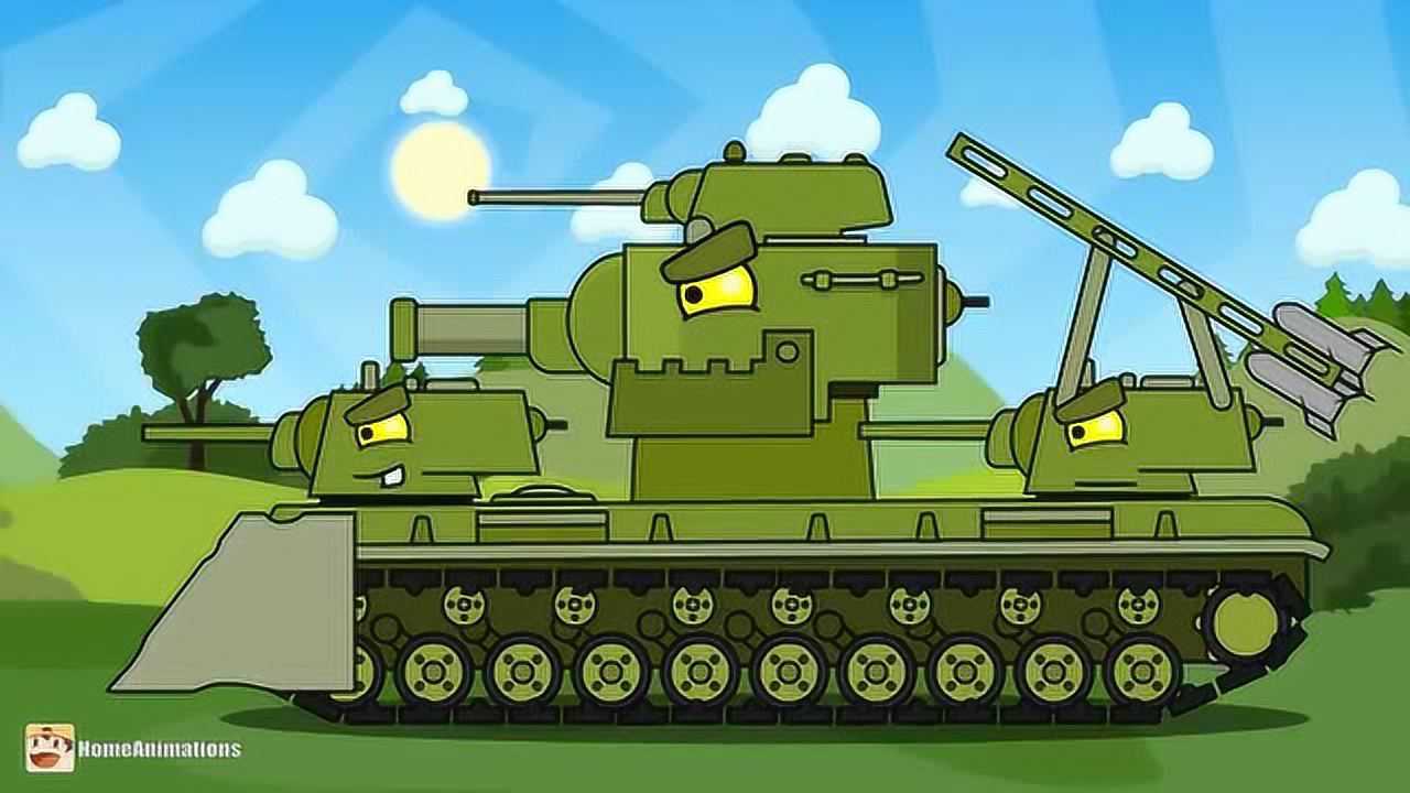 坦克世界动画陆地巡洋舰巨鼠坦克vs带有火箭炮的kv6