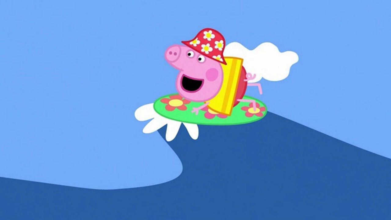 小猪佩奇 佩奇来到海边学会用冲浪板冲浪了 简笔画