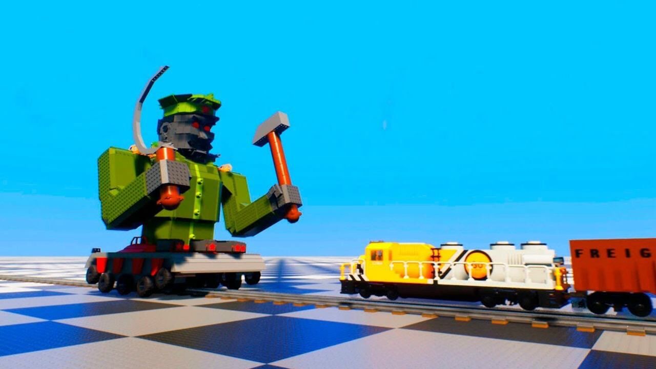 乐高火车与大乐高机器人 火车撞车