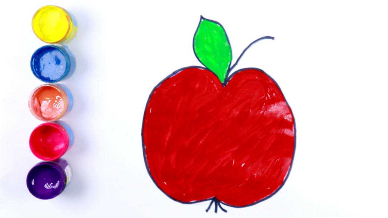 如何画红色苹果 儿童绘画 学习儿童色彩 儿童简笔画 填色