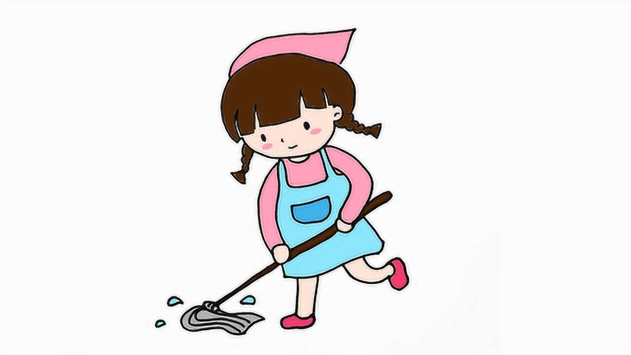 五一劳动节画一名打扫卫生的女孩