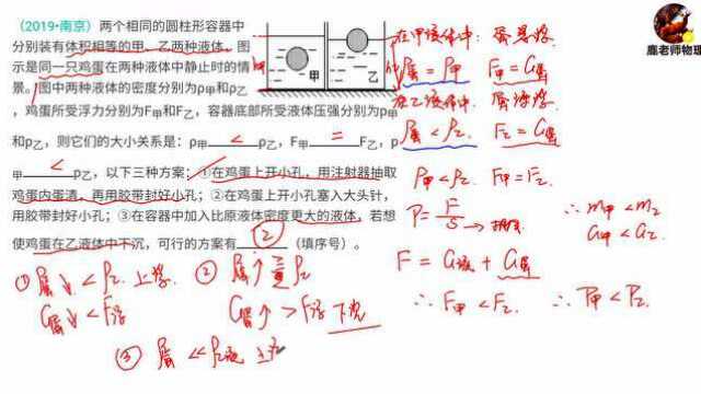 2019年南京市中考浮力综合分析