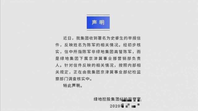 绿地集团称陈军为“救火队员”、“关键先生”?张雨婷和丈夫互怼依旧