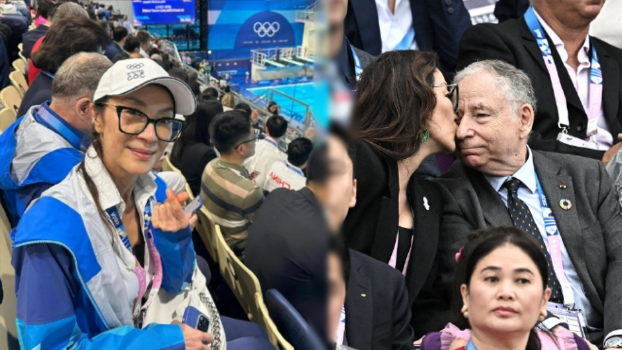 62岁杨紫琼与78岁老公现身奥运会,甜蜜亲吻秀恩爱,见证跳水夺冠