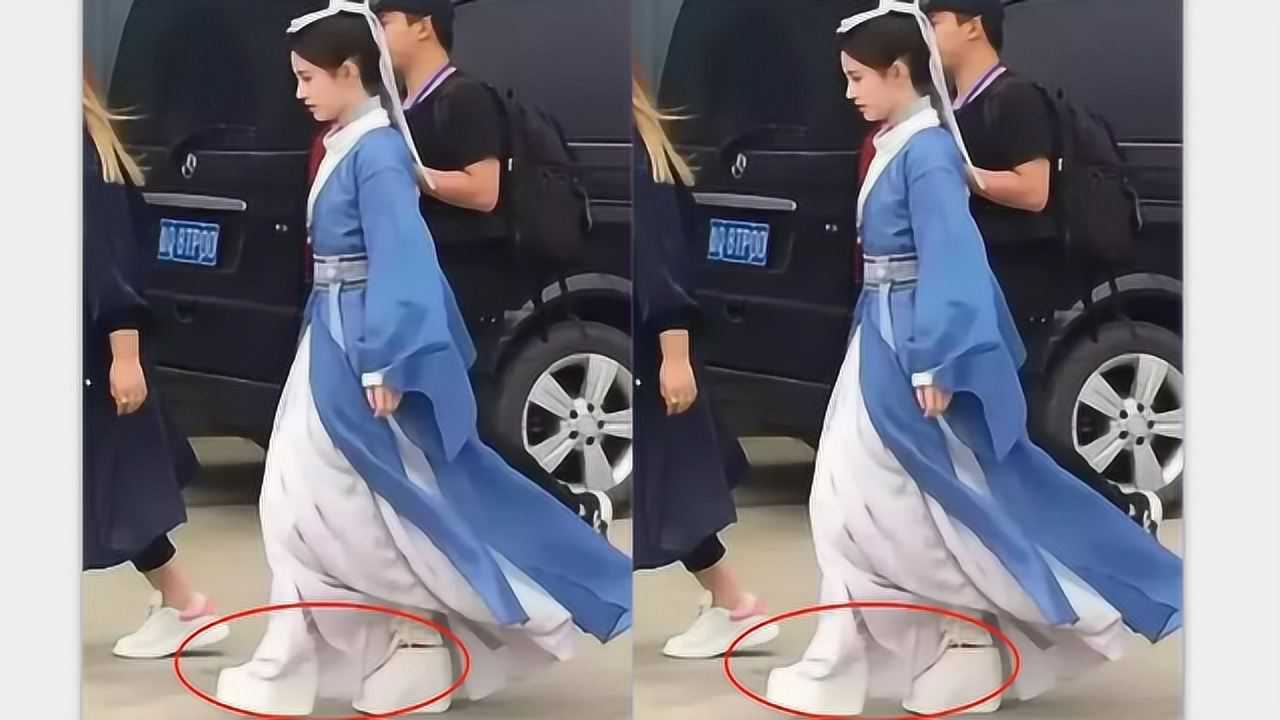 上帝忘吻鞠婧祎的腿古装戏鞋子增高20cm侧面像是锤子