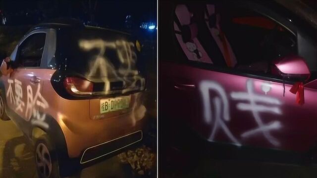 什么仇什么怨!路边小车玻璃被砸 车身被喷“不要脸”等字样