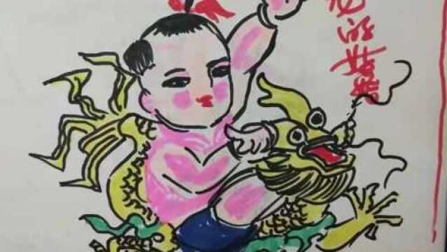 骑龙的娃娃年画手抄报