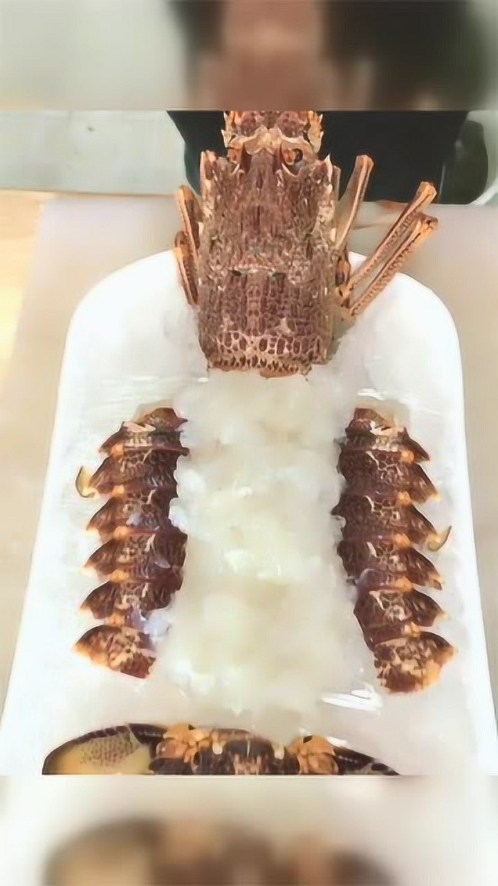 小伙展示整只澳洲龙虾刺身,这摆盘真是够漂亮的,你们有吃过吗