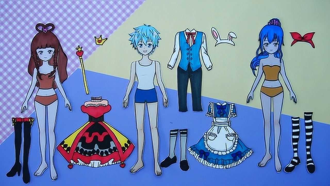纸娃娃创意手工给王默水王子和陈思思制作女皮扑克和兔子装