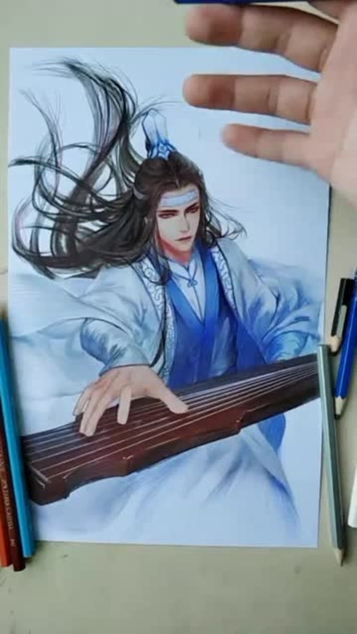 牛人用彩铅手绘蓝忘机,逼真度百分之百,简直帅炸了!