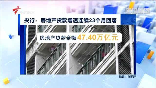 央行:房地产贷款增速连续23个月回落