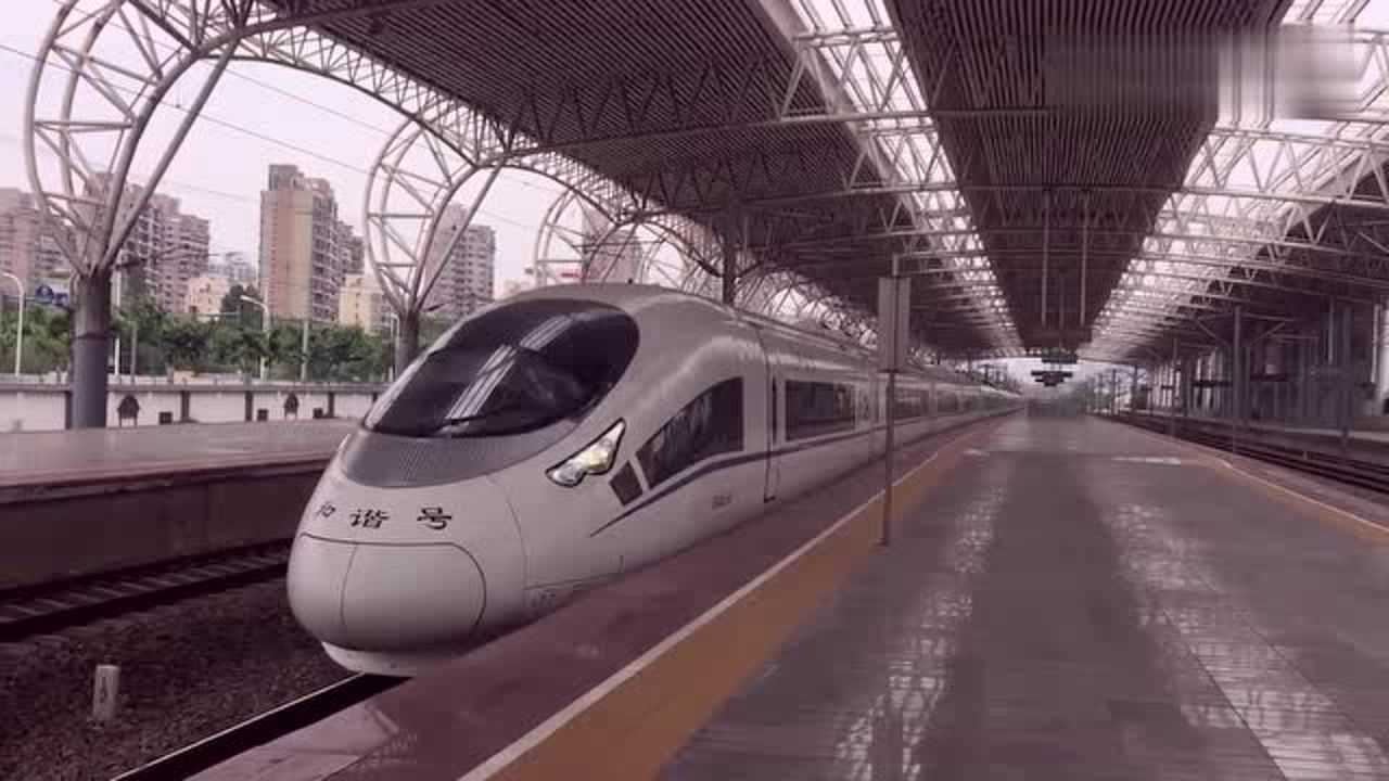 大鲨鱼和谐号crh380cl从上海西站发车机车声控福利