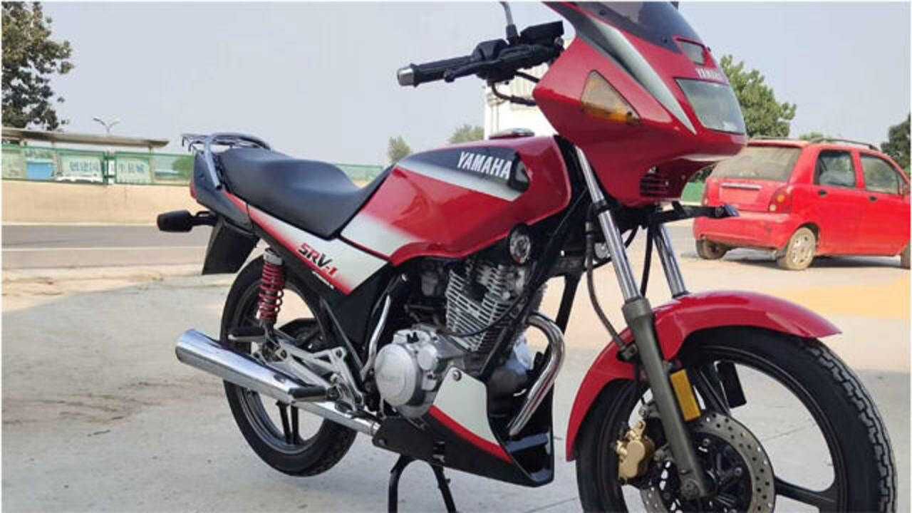经典摩托车 实拍99年第一批建设雅马哈劲豹srv150大红经典车况完美