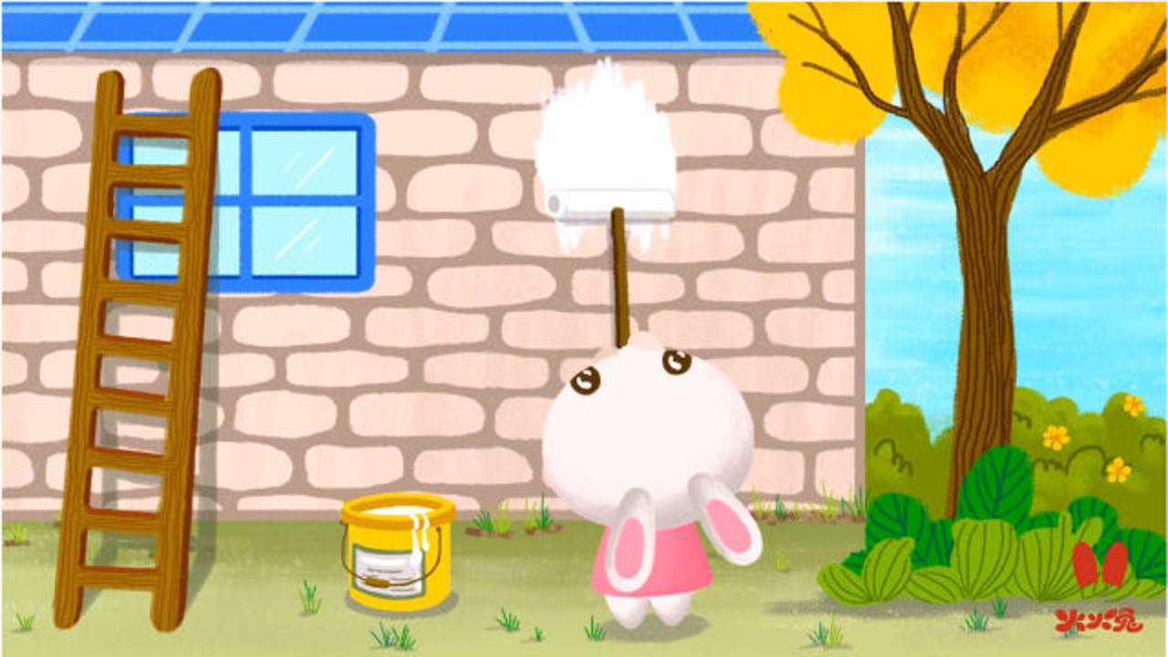 火火兔儿歌:小兔子当粉刷匠,将墙壁和屋顶粉刷上色