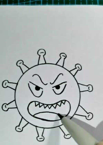 儿童简笔画,凶凶的病毒