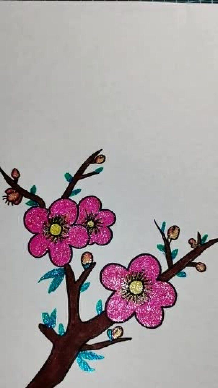 儿童简笔画,画桃花,还有一些小花苞