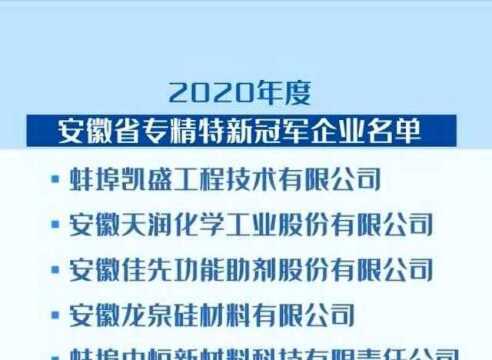 蚌埠市5户企业入选2020年度安徽省专精特新冠军企业