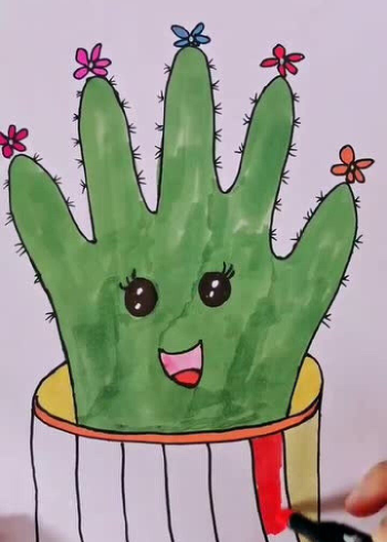 五个手指就可以画仙人掌