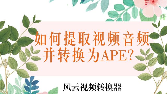 如何提取视频音频并转换为APE?