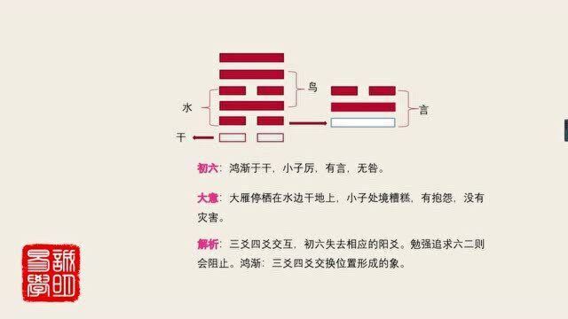 《诚明易学》易经卦爻辞详解——渐卦初六:鸿渐于干,小子厉