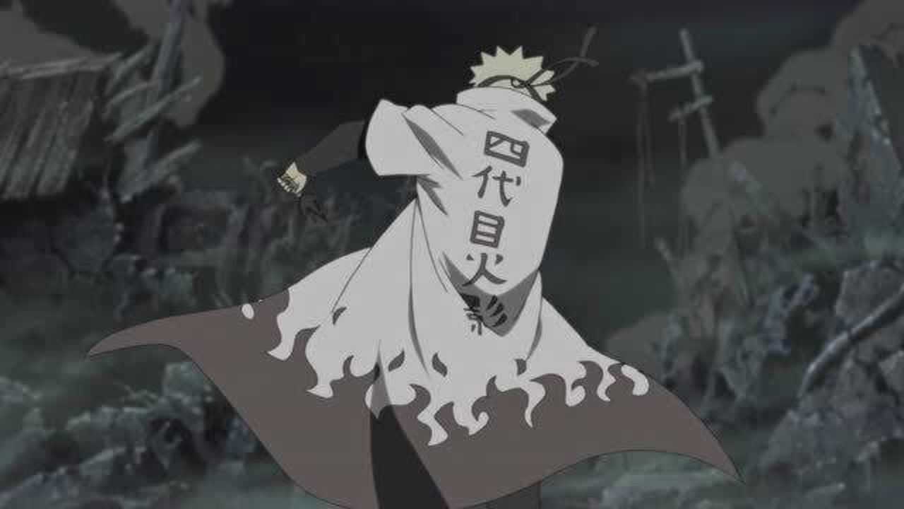 鸣人穿上了四代目火影的斗篷的样子,就像是金色闪光再世!