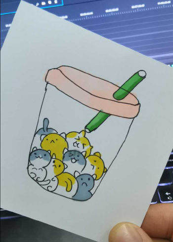 猫咪珍珠奶茶简笔画