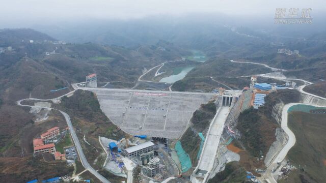 航拍建设中的贵州黄家湾水利枢纽工程