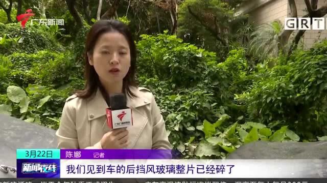 广州天河:玻璃瓶高空坠落砸中汽车 险些误伤行人