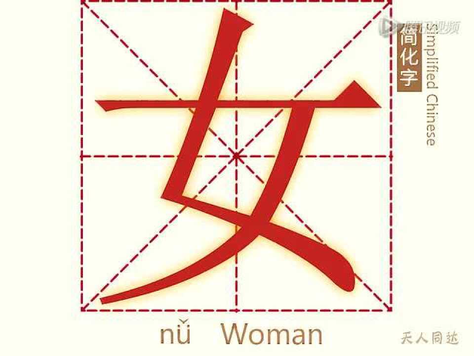 汉字演变之“女”字。《说文解字》女：婦人也。象形。王育說。凡女之屬皆从女。_高清1080P在线观看平台_腾讯视频