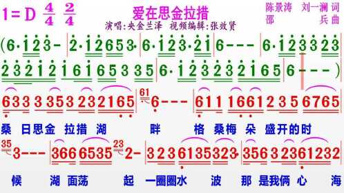 央金兰泽演唱爱在思金拉措的彩色动态简谱