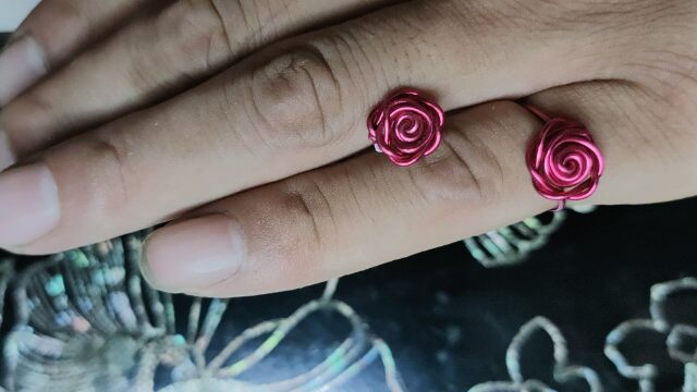金属丝手工制作diy玫瑰花戒指diy玫瑰花耳钉