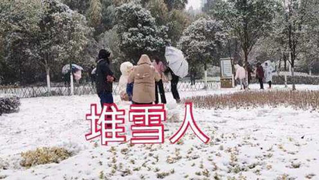 正月初二,看看云南曲靖河滨公园堆雪人打雪仗的场景,欢快热闹