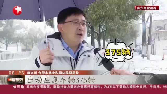 安徽合肥:市区道路积雪严重 园林部门紧急除雪